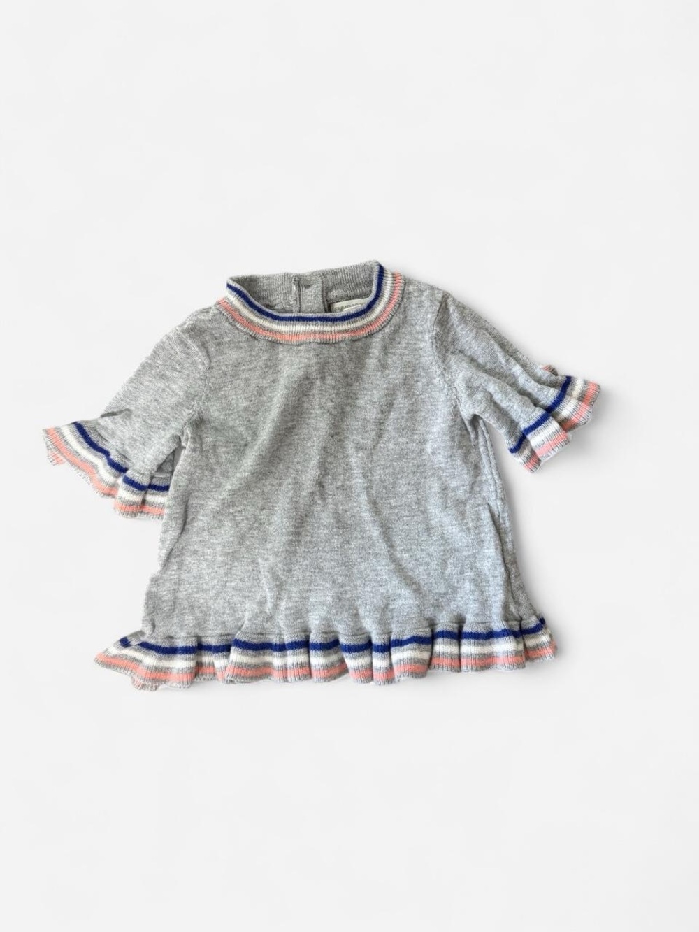 Gymboree Gray Knit Top with Pink & Blue Trim